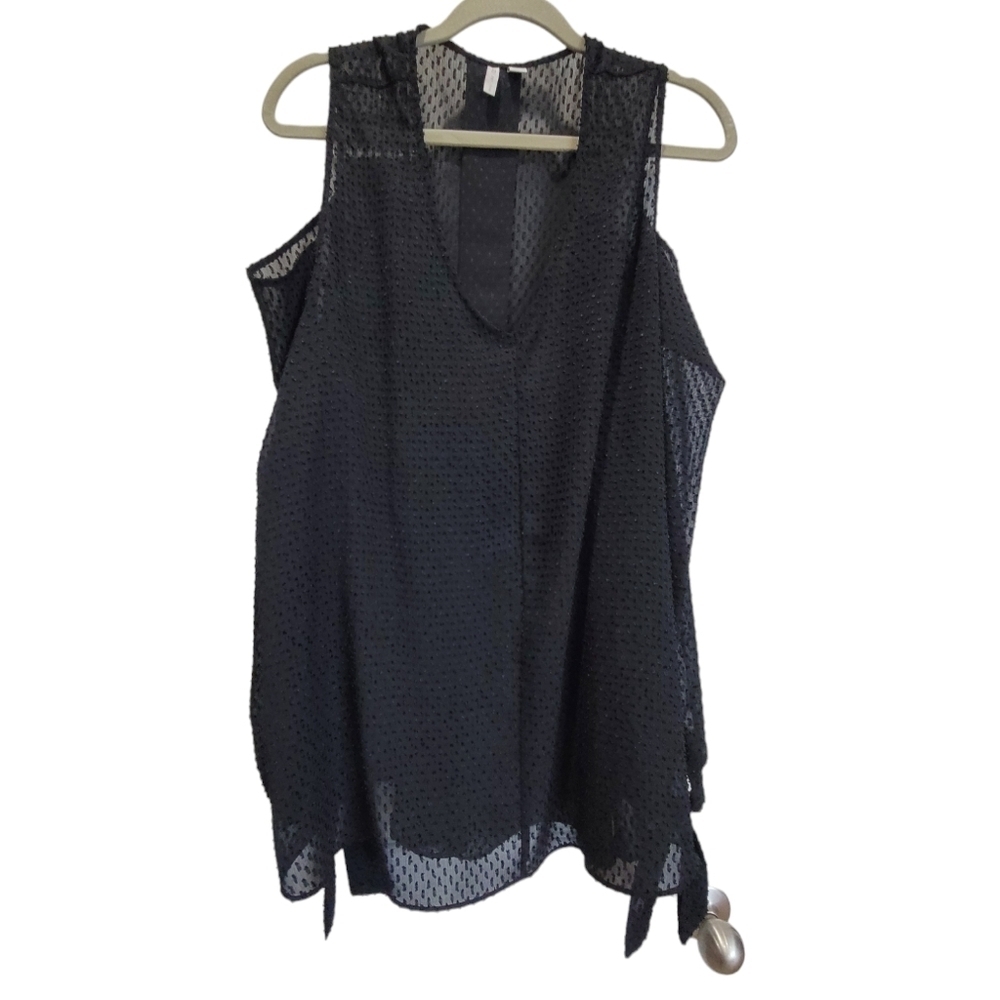 CATO Sz 18/20 Black Sheer Cold Shoulder Long Sleeveswith Ties Tunic